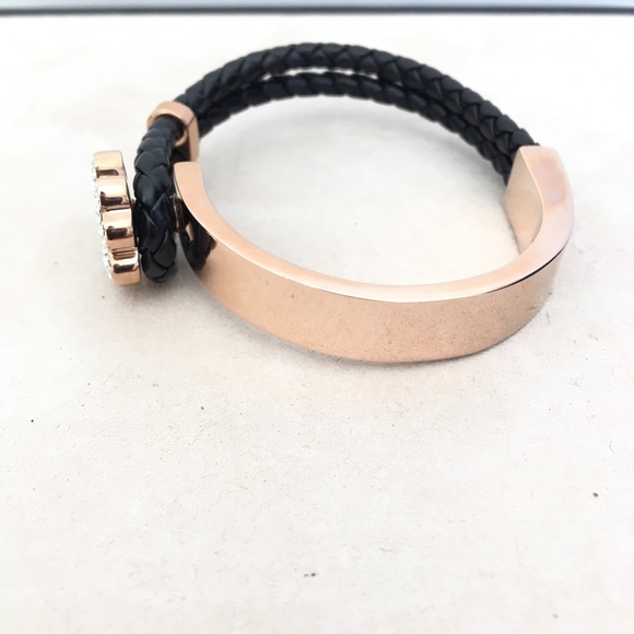 Four Leaf Clover Rose Gold Cz Leather Bracelet - Picture 10 of 10